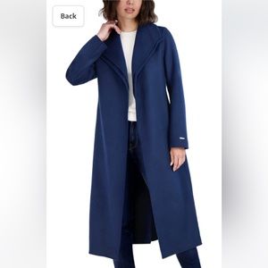 TAHARI Women’s Double Face Wool Wrap Coat.  Rich blue color.
